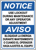 Notice lockout during maintenance bilingual safety sign