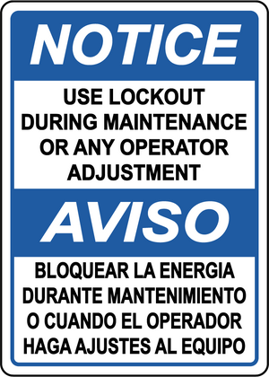 Notice lockout during maintenance bilingual safety sign