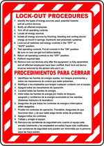 Bilingual lockout procedures safety instruction sign