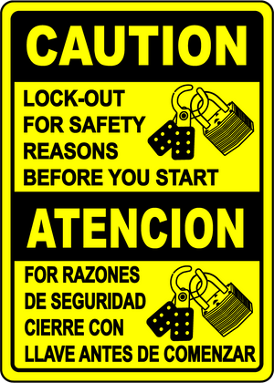 Caution lockout for safety bilingual sign
