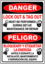 Danger lockout tagout bilingual safety sign setup maintenance