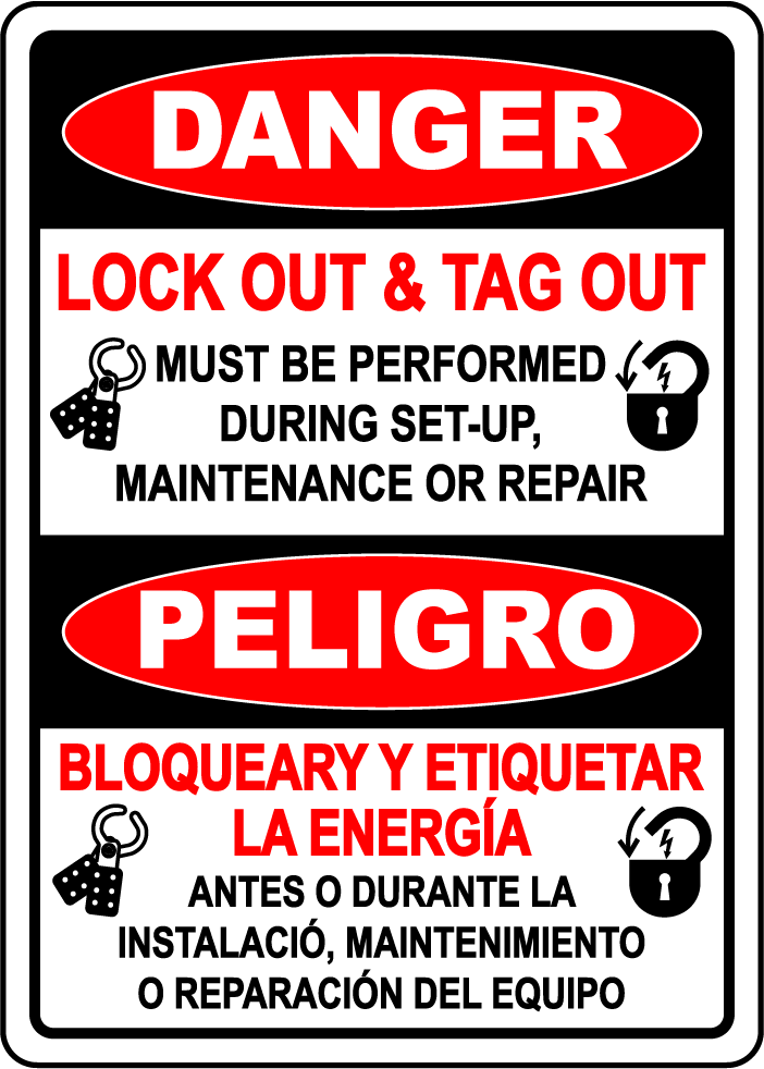 Danger lockout tagout bilingual safety sign setup maintenance