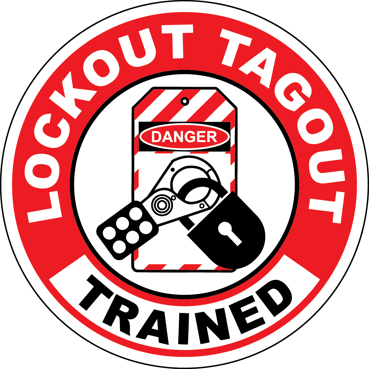 Lockout tagout trained vinyl hard hat safety sticker