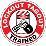 Lockout tagout trained vinyl hard hat safety sticker