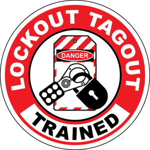 Lockout tagout trained vinyl hard hat safety sticker