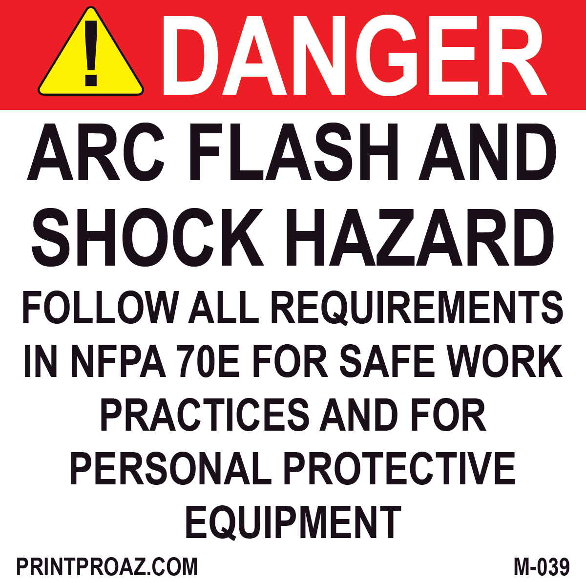 4X4 Aluminum Arc Flash and Shock Hazard M-039