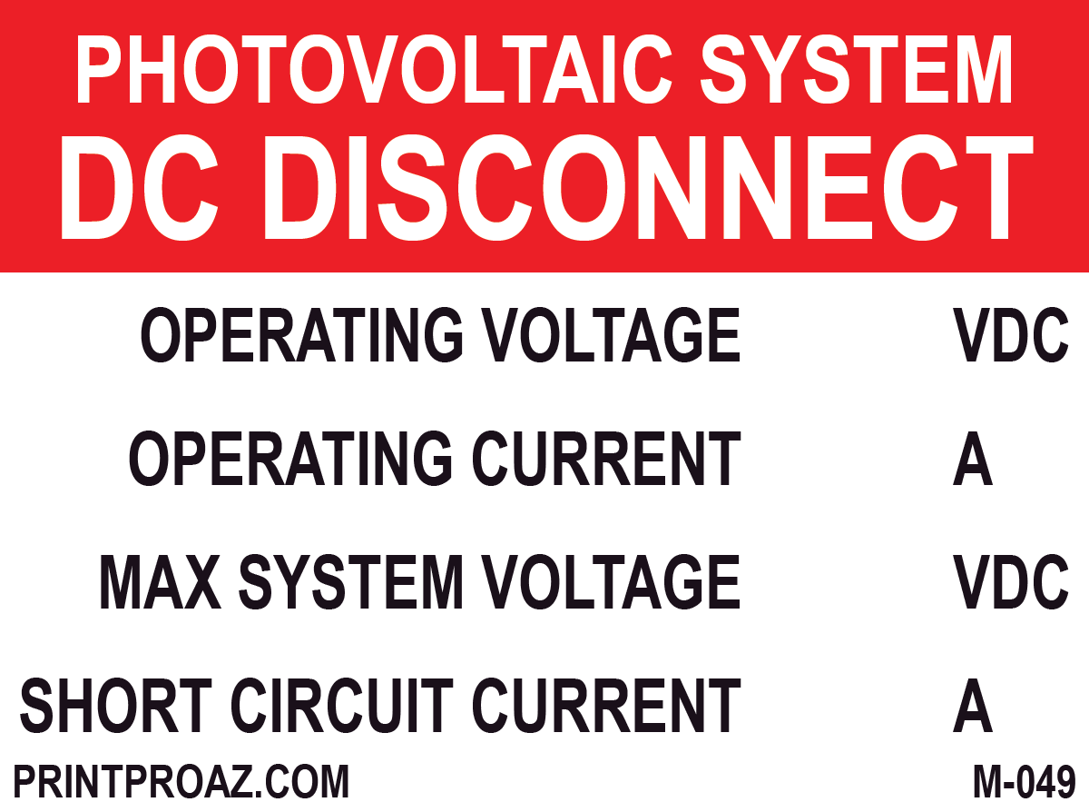 3X4 Aluminum Photovoltaic System DC Disconnect M-049