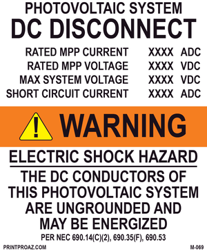 5X4 Aluminum Photovoltaic System DC Disconnect M-069