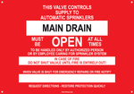 nfpa standard sprinkler valve open signs metal