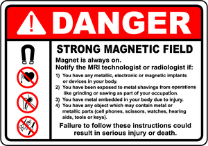 MRI strong magnetic field safety warning sign