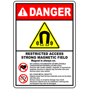Danger restricted magnetic field MRI safety sign label