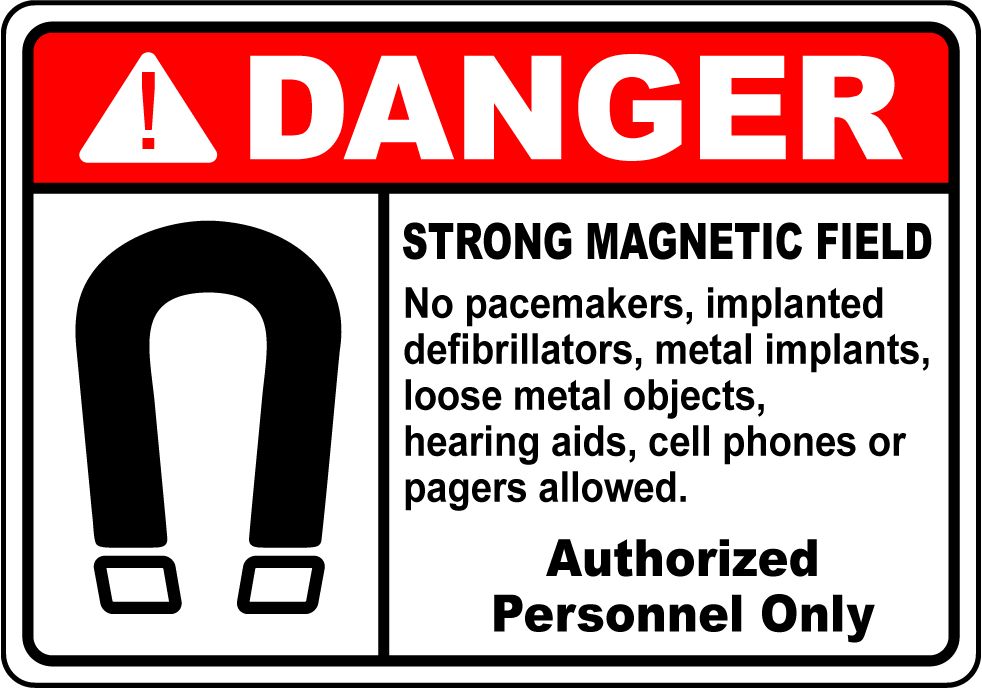 Danger strong magnetic field no pacemakers safety sign