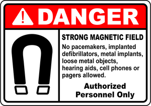 Danger strong magnetic field no pacemakers safety sign