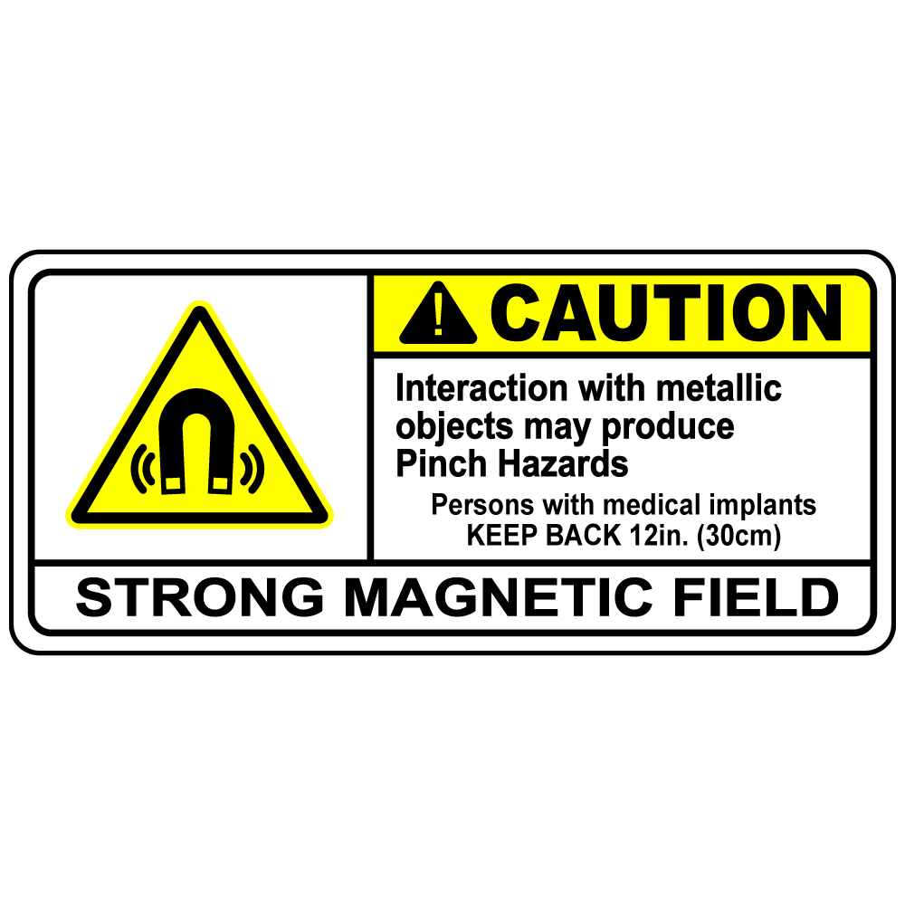 Caution strong magnetic field polyester safety label
