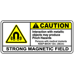 Caution strong magnetic field polyester safety label
