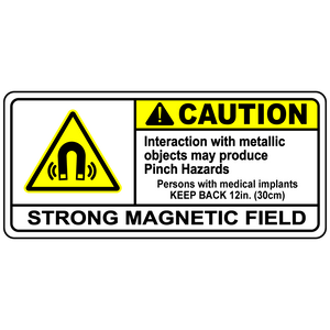 Caution strong magnetic field polyester safety label