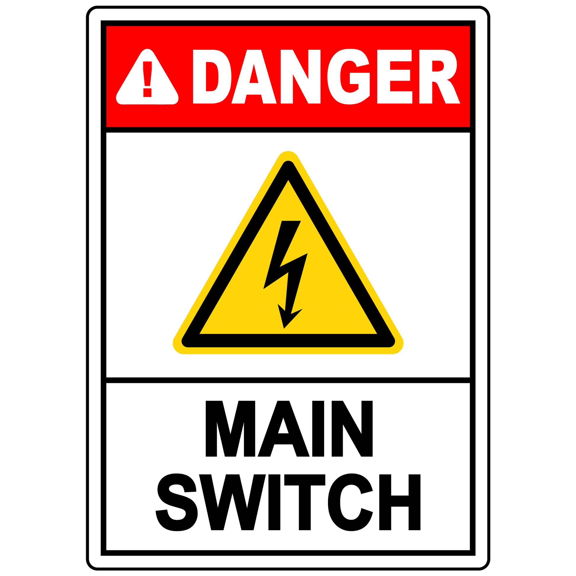 Danger main switch electrical safety warning sign
