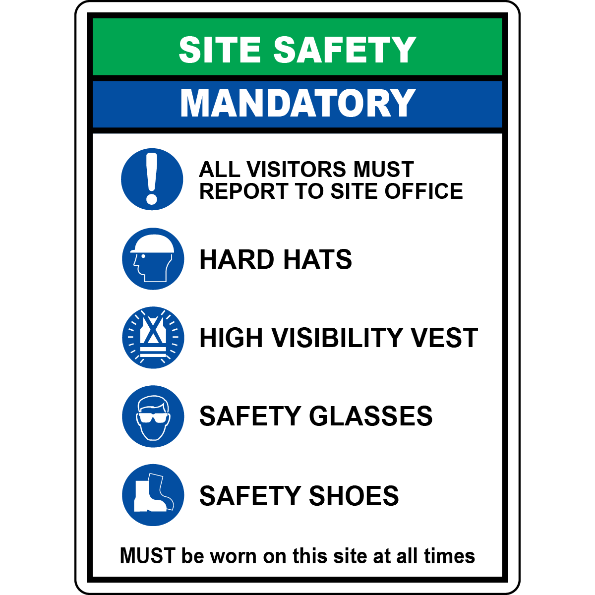 Site safety mandatory PPE visitors report sign