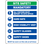Site safety mandatory PPE visitors report sign