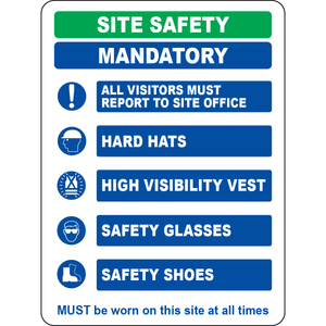 Site safety mandatory PPE visitors report sign