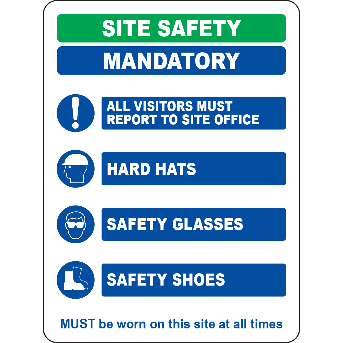 Site safety mandatory PPE visitors report sign