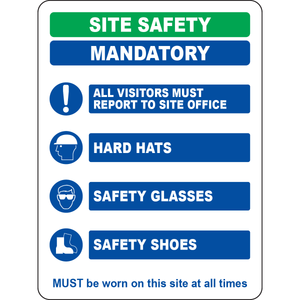 Site safety mandatory PPE visitors report sign