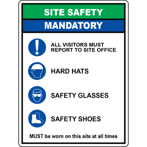 Site safety mandatory PPE visitors report sign