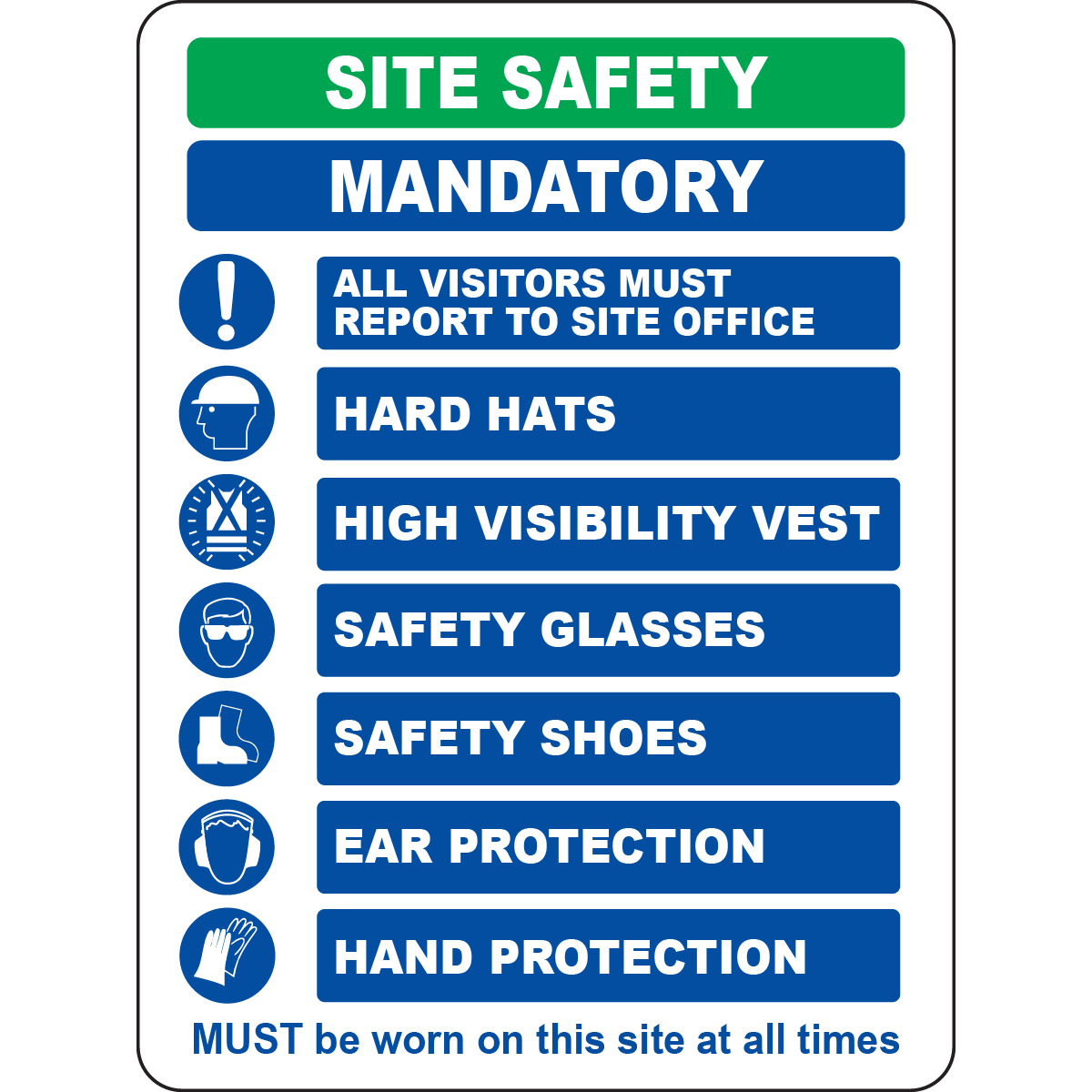 Site safety mandatory PPE visitors report sign