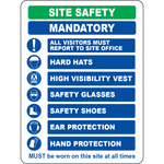 Site safety mandatory PPE visitors report sign