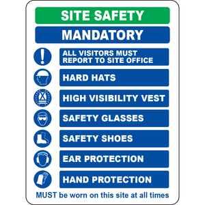 Site safety mandatory PPE visitors report sign