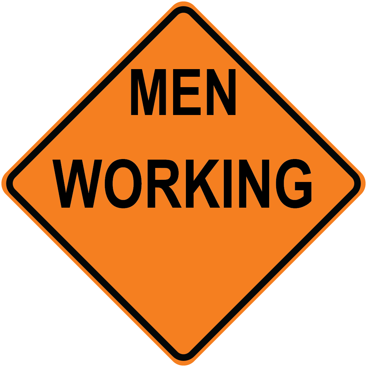 Men working diamond aluminum traffic warning sign for road work zones