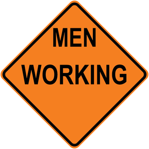 Men working diamond aluminum traffic warning sign for road work zones
