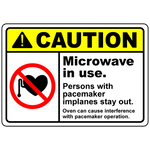 Caution microwave in use pacemaker stay out sign