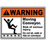 Warning moving conveyor do not ride safety sign