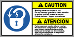 Caution moving parts lockout bilingual safety sign