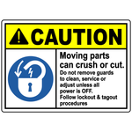 Caution moving parts lockout safety sign