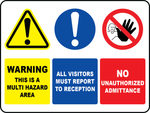 Warning multi hazard area visitors report sign