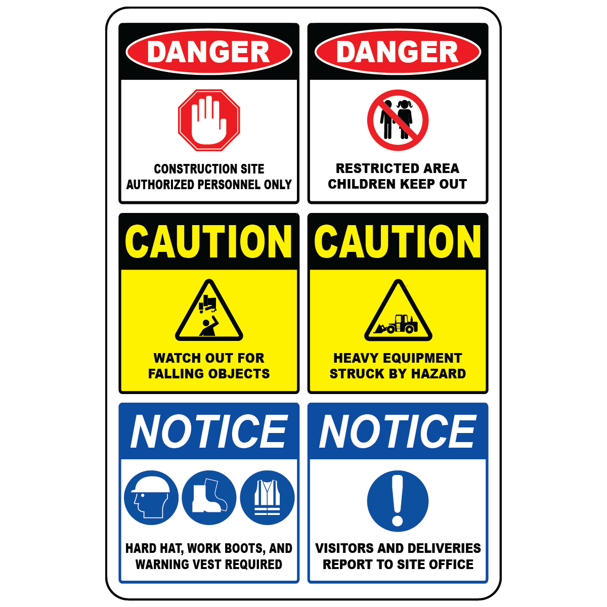 Construction safety banner with multiple hazards PPE and restricted access rules