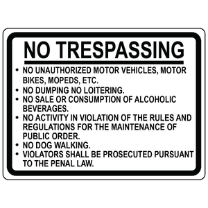 No trespassing multi rule enforcement safety sign