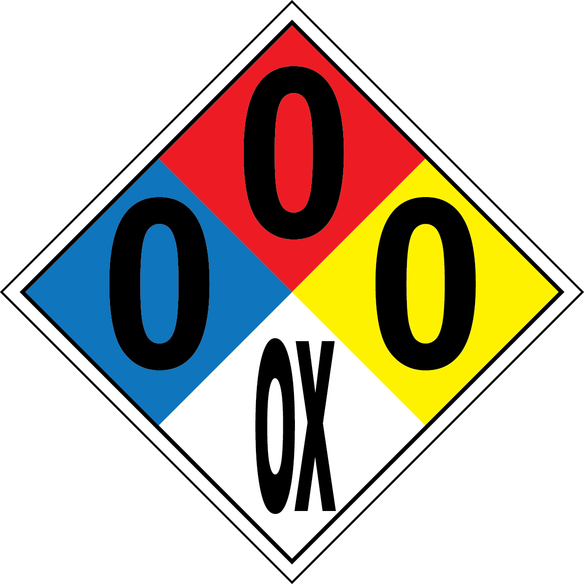 NFPA 0-0-0-OX oxygen oxidizer diamond sign