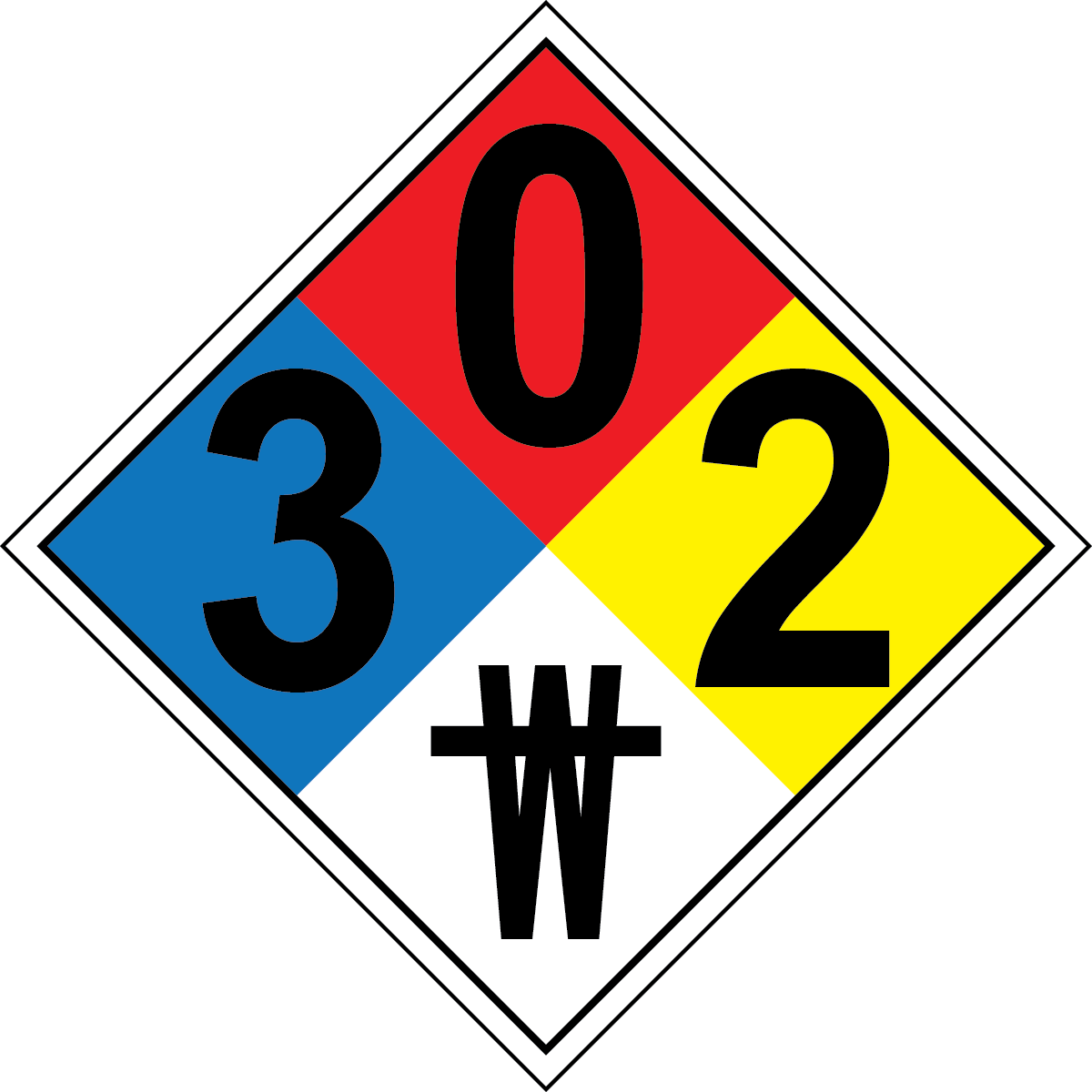 NFPA 3-0-2-no water hazard diamond safety sign
