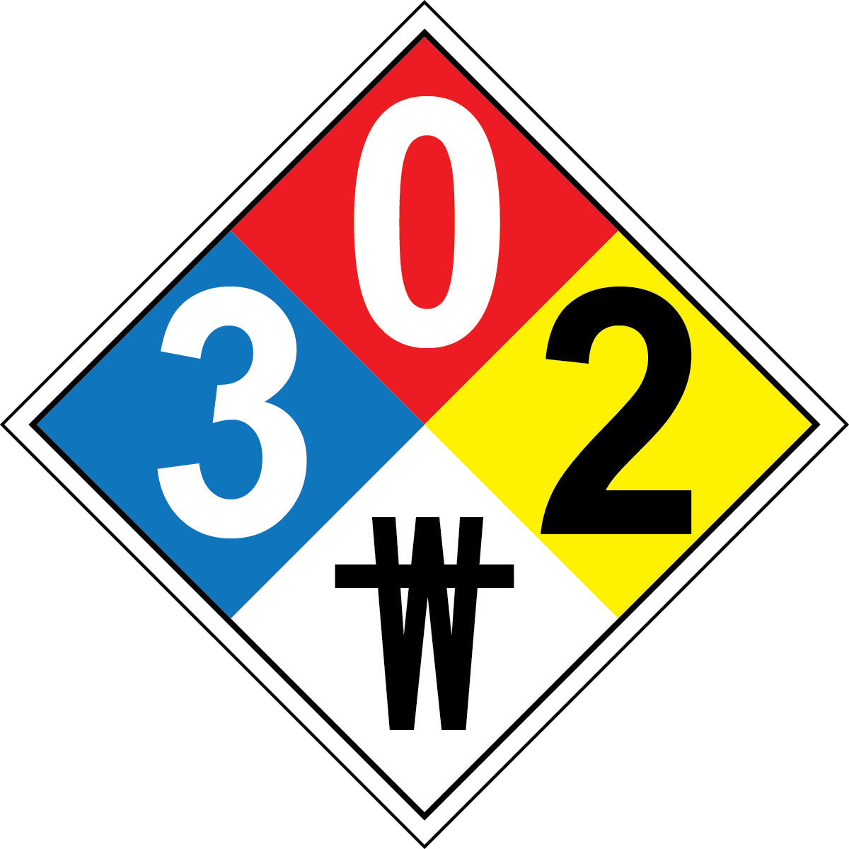 NFPA 3-0-2-no water hazard diamond safety sign