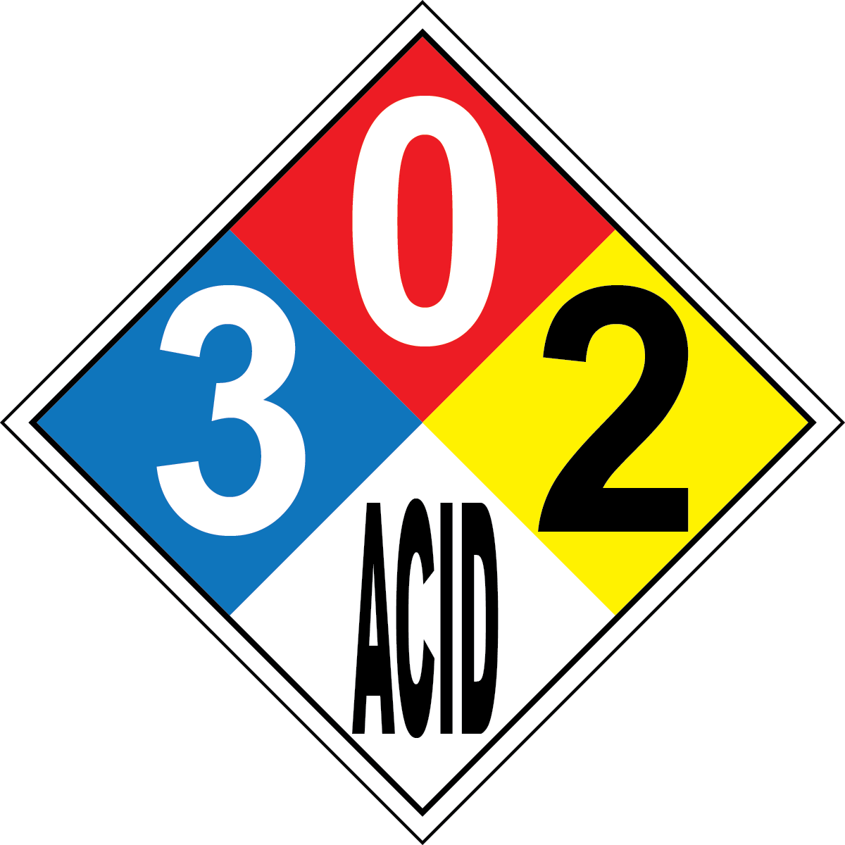 NFPA 3-0-2-ACID corrosive hazard diamond sign