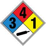 NFPA 704 diamond 3-4-1 cylinder sign for compressed and liquefied gas hazard identification