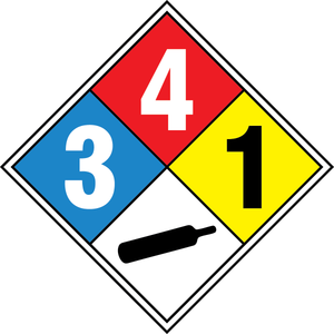 NFPA 704 diamond 3-4-1 cylinder sign for compressed and liquefied gas hazard identification