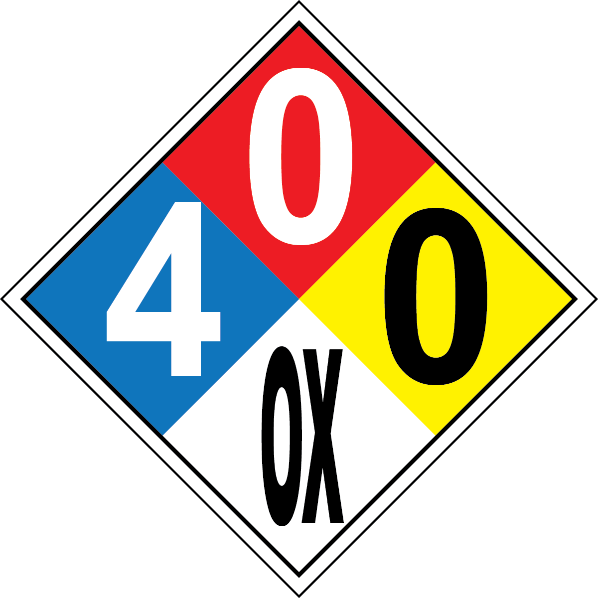 NFPA 4-0-0-OX chlorine oxidizer diamond sign