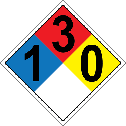 Gasoline NFPA 704 diamond sign showing 1-3-0 hazard rating, black numerals