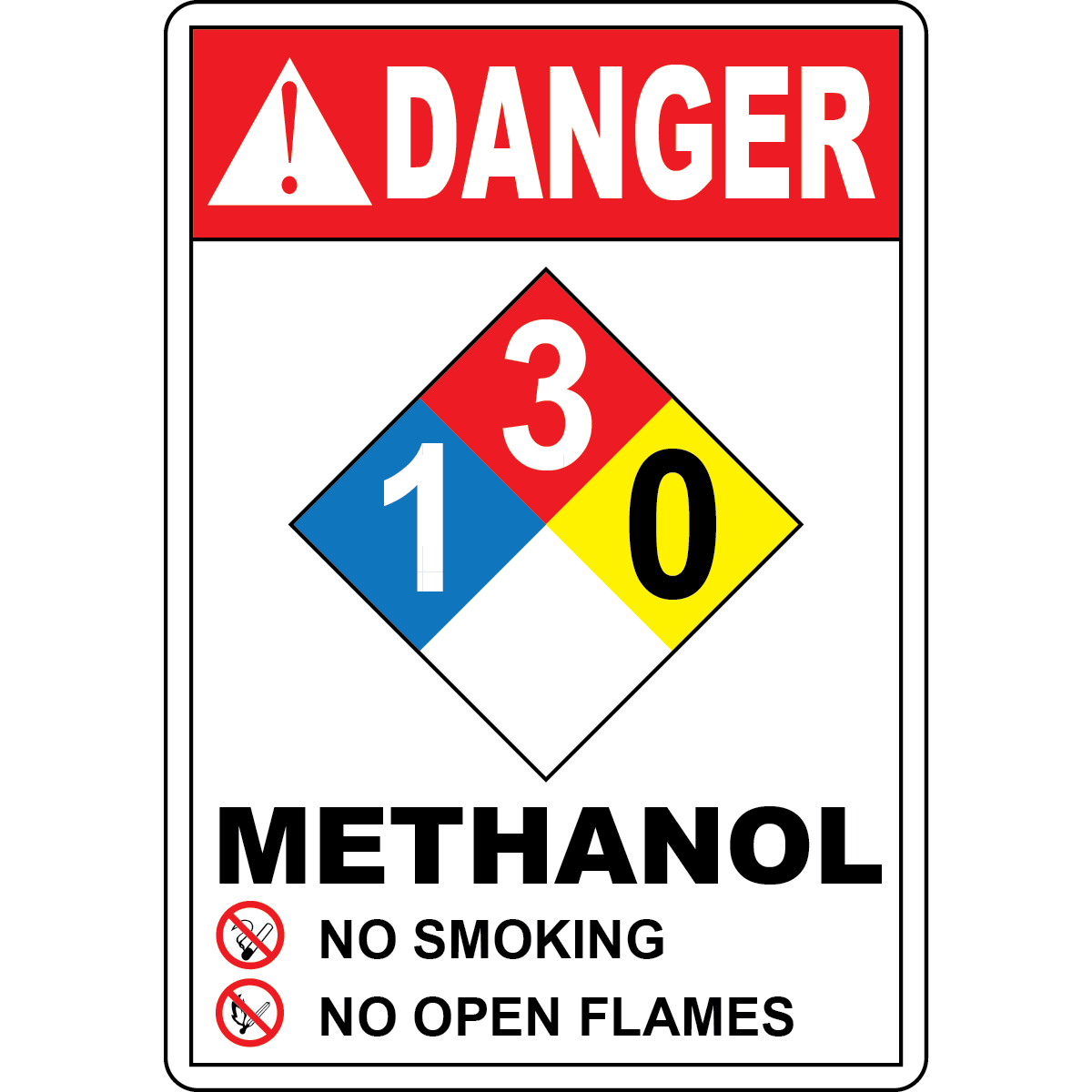 NFPA Methanol 1-3-0 sign for chemical hazard identification