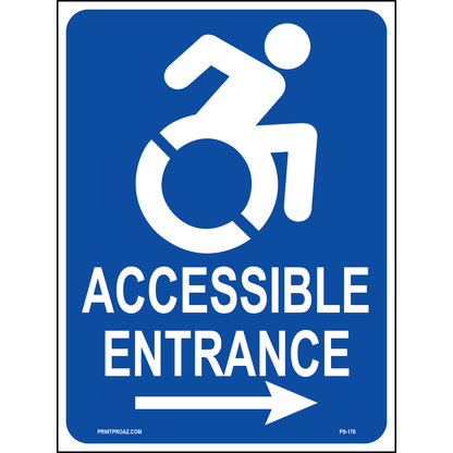 New York Accessible Parking Sign (Accessible Entrance Arrow Right), Aluminum, PS-176
