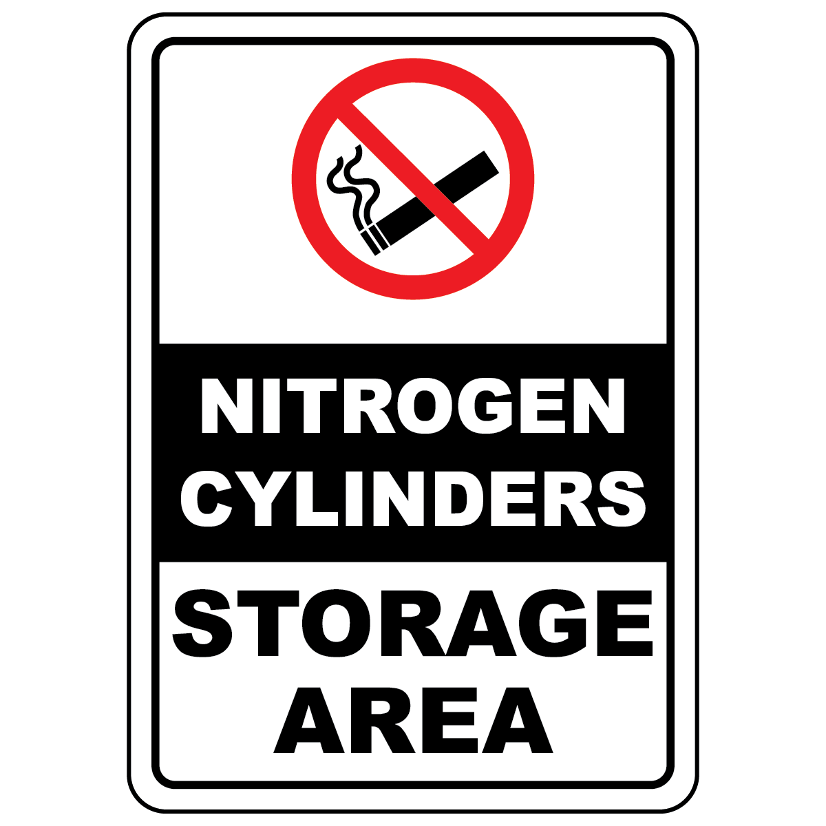 Nitrogen cylinders storage area sign with international no smoking symbol for workplace safety